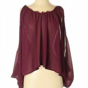 Nasty Gal Maroon Butterfly Sleeve Blouse